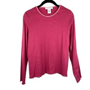 Marisa Christina Dark Pink Womens Medium Long Sleeve Top 100% Cotton Ruffled Hem